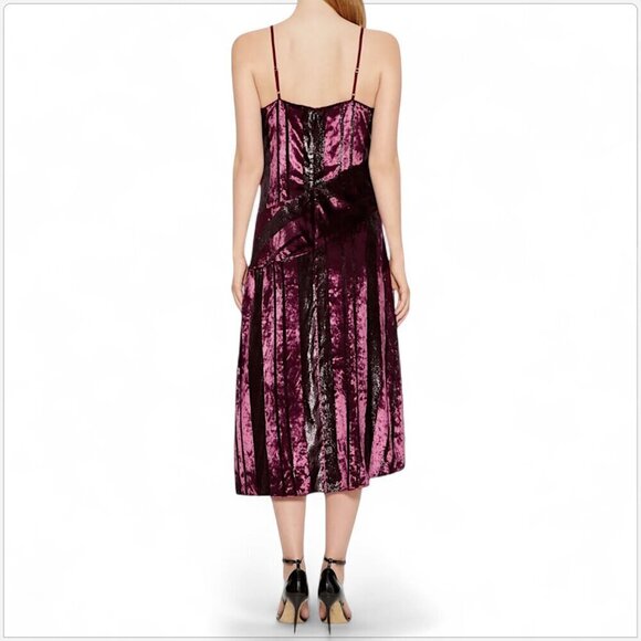 Parker Selma Velvet Metallic Burgundy Asymmetric Midi Slip Dress New NWT 4 8 - Picture 2 of 7